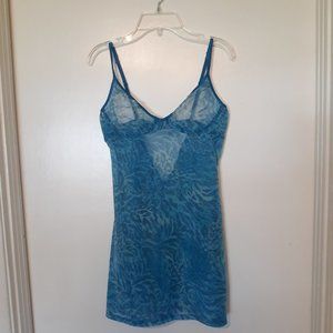Victorias Secret Blue Sheer Nighty 36C Underwire Cut Out Back Hook Eye Closure